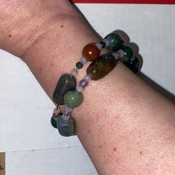 Semi Precious Natural Real Stones Wire Wrap Bracelet - Picture 5 of 6